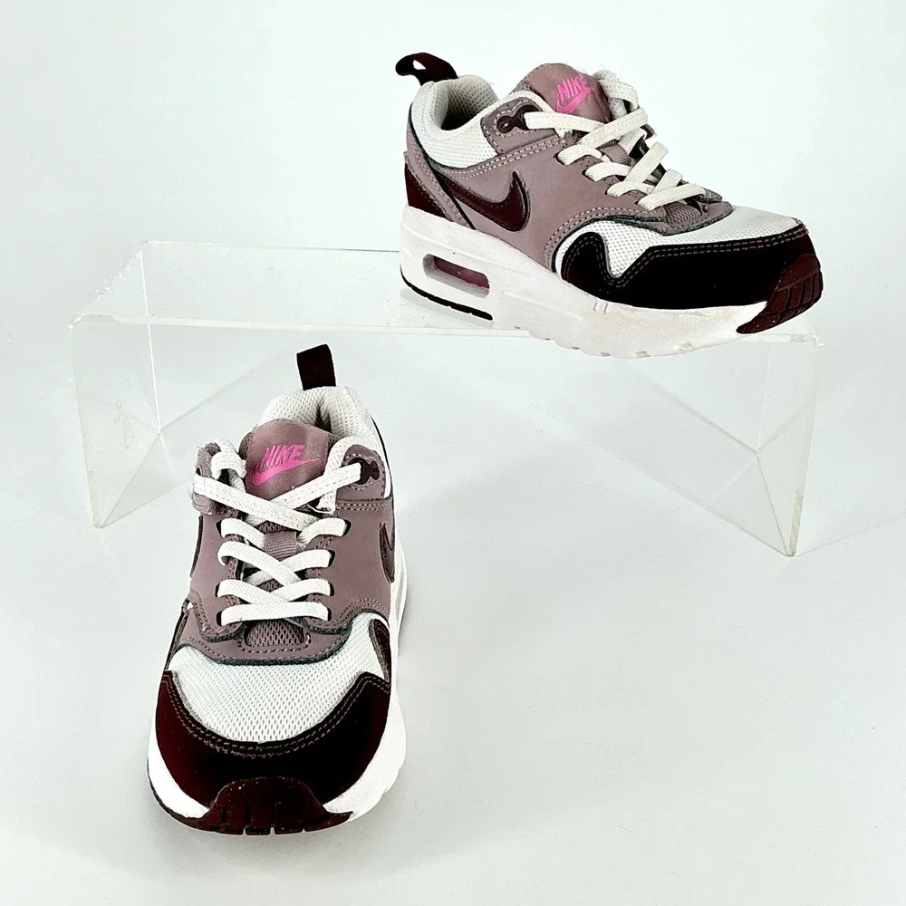 Nike Air Max 1 Girls Size 11C‎ 11 C Sneakers Easy On White Burgundy Pink Kids